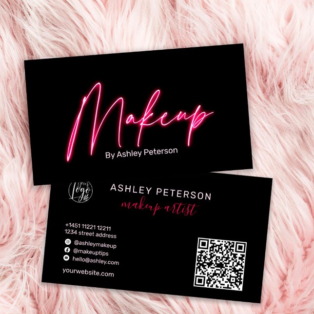 Modern glam pink neon makeup script logo qr code visitenkarte (Von Creator hochgeladen)