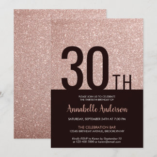 Modern Glam Pink Rose Gold Sparkle 30. Geburtstag Einladung