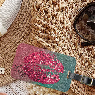 Modern Glam Red Glittery Kiss Lipstick Impressum Gepäckanhänger