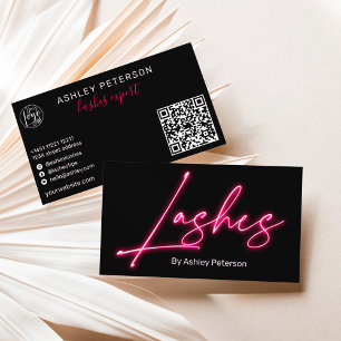 Modern glam rosa Neon Lashes Drehzeichen Logo qr C Visitenkarte