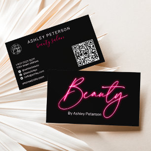 Modern glam rosa Neon Schönheitsskript Logo qr Cod Visitenkarte