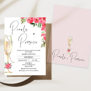 Modern Glass Peonies Pearls Prosecco Brautparty Einladung