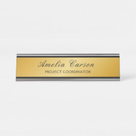 Modern Glassy Gold & Black- Add Logo, Name, Title Schreibtischnamensplakette