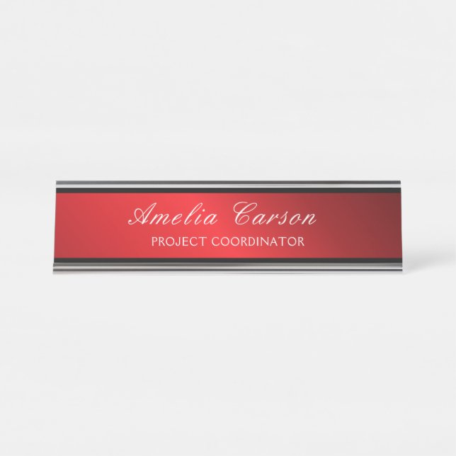 Modern Glassy Red & Black- Add Logo, Name, Title Schreibtischnamensplakette (Vorderseite )