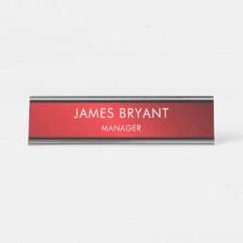 Modern Glassy Red & Black- Add Logo, Name, Title Schreibtischnamensplakette
