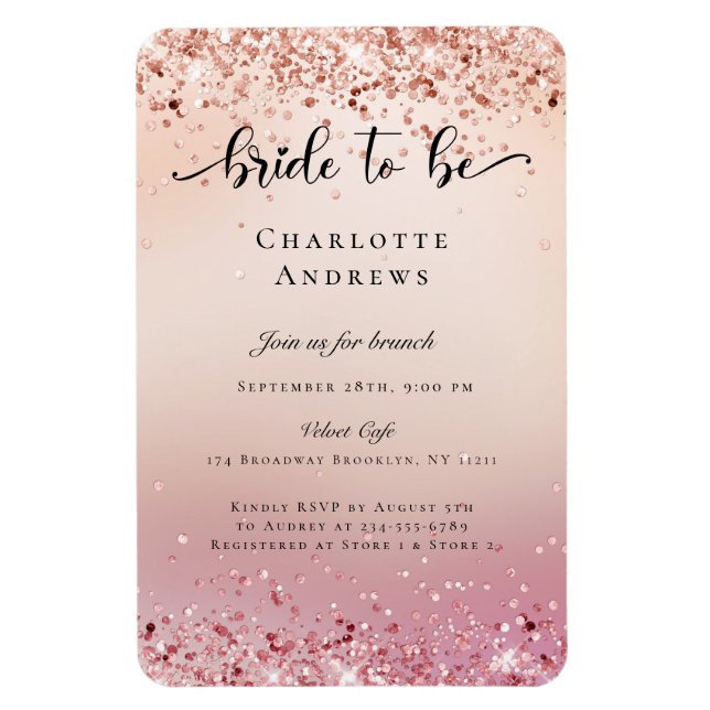Modern, Glitter Bride to be Einladung Magnet (Vertikal)