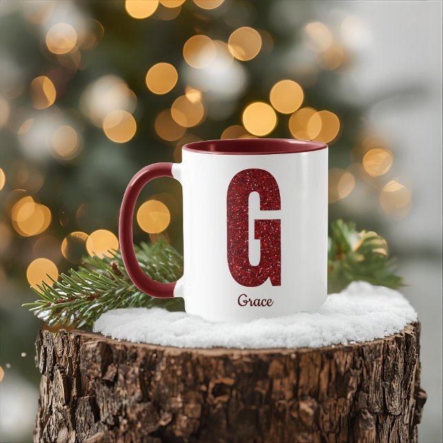 Modern Glitter Monogram G Mug with Name Tasse (Von Creator hochgeladen)