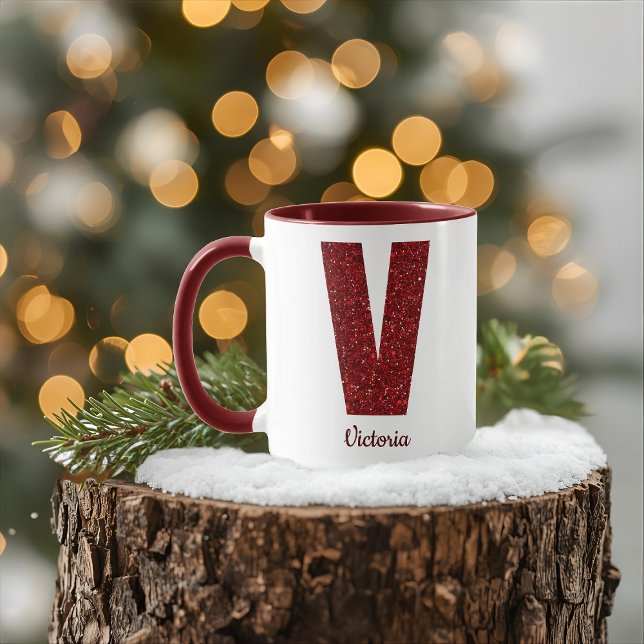 Modern Glitter Monogram V Mug with Name Tasse (Von Creator hochgeladen)