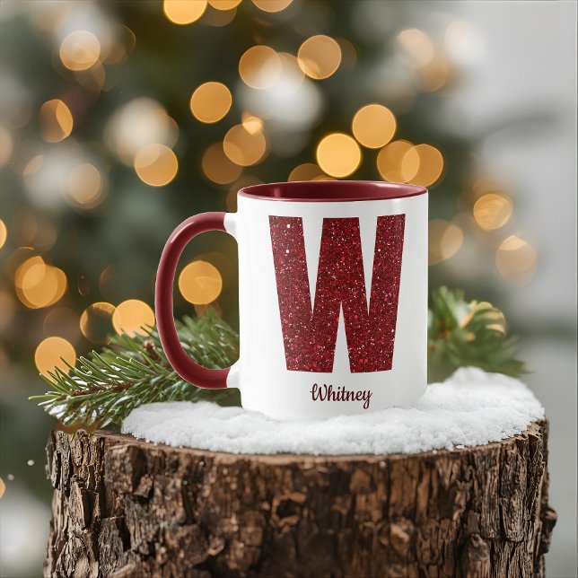 Modern Glitter Monogram W Mug with Name Tasse (Von Creator hochgeladen)