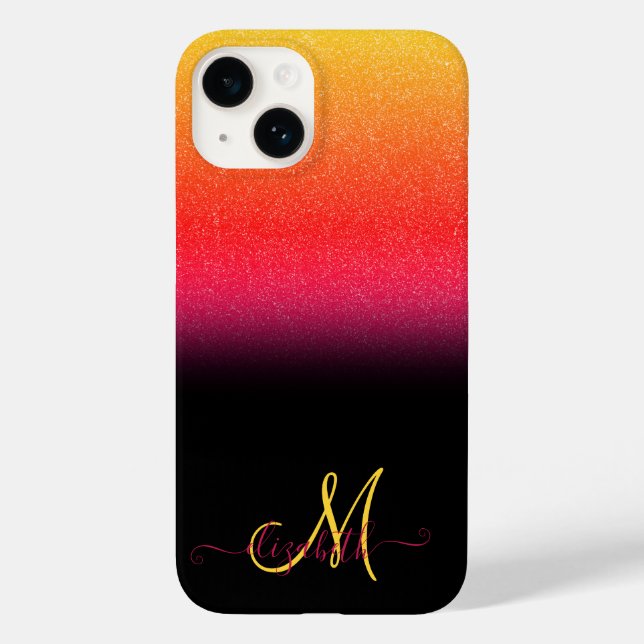 Modern Glitter Ombre Monogramm Schwarz Case-Mate iPhone Hülle (Rückseite)