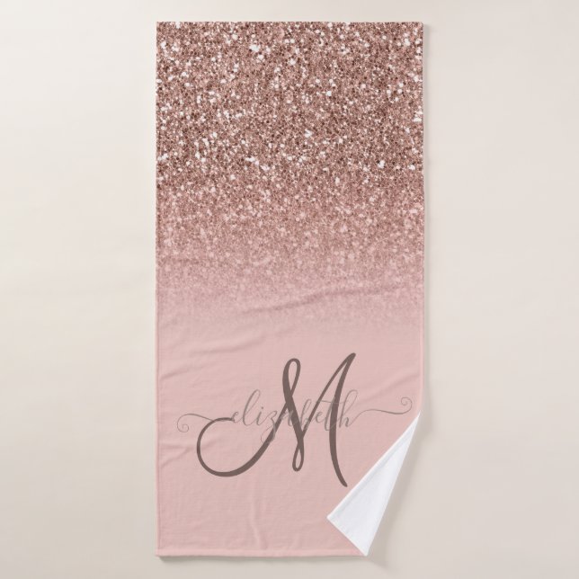 Modern Glitter Sequin Schatten Rose Gold Monogram Badhandtuch Set (Badehandtuch)