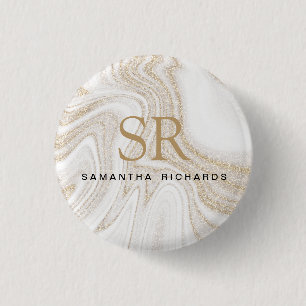 Modern-Glitzer aus weißem Marmor Button