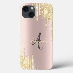 Modern Glitzer Gold Tropfen Rose Gold, Monogramm Case-Mate iPhone Hülle