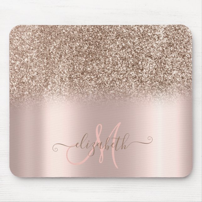 Modern Glitzer Ombre Rose Gold Monogram Mousepad (Vorne)