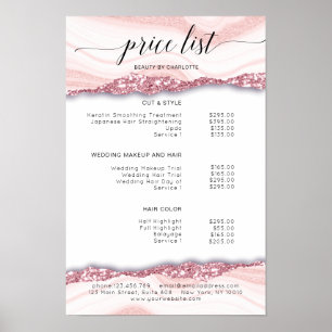 Modern, Glitzer, rosa-weiße Preisliste Poster