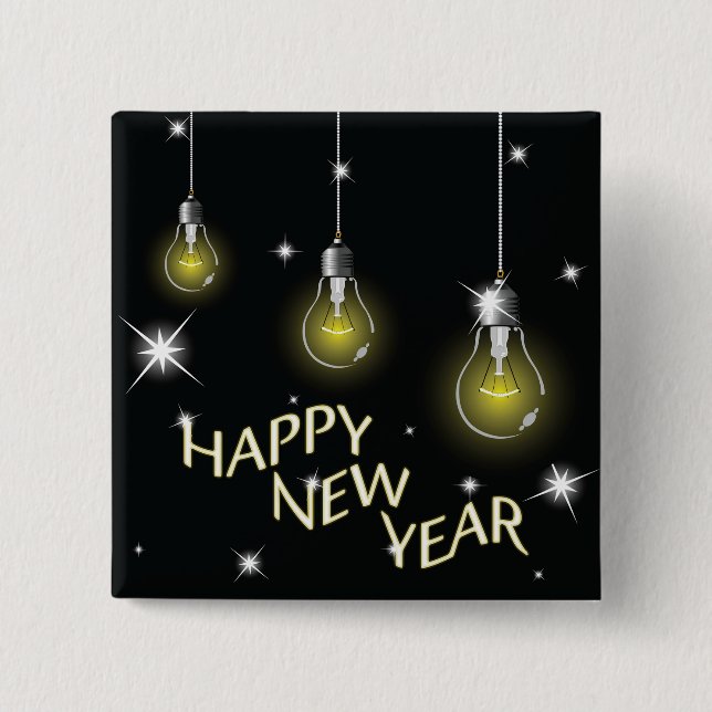 Modern Glowing Light Bulbs Happy New Year Button (Vorderseite)