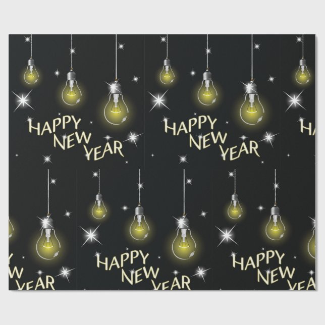 Modern Glowing Light Bulbs Happy New Year Geschenkpapier (Flach)