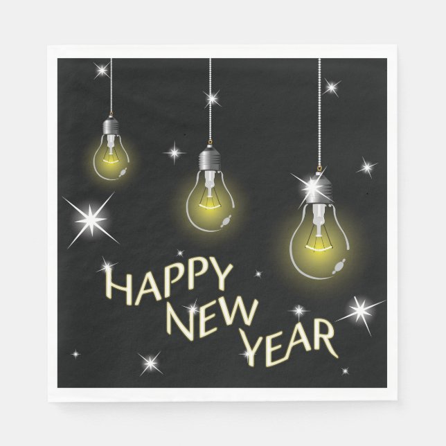 Modern Glowing Light Bulbs Happy New Year Serviette (Vorderseite)