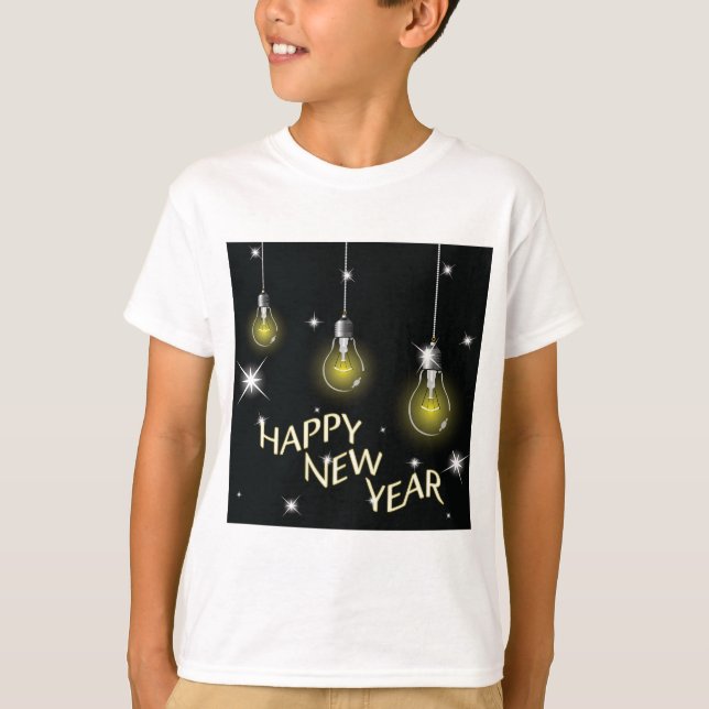 Modern Glowing Light Bulbs Happy New Year T-Shirt (Vorderseite)