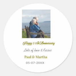 Modern glücklicher 50. Hochzeitstag Name Datum Fot Runder Aufkleber