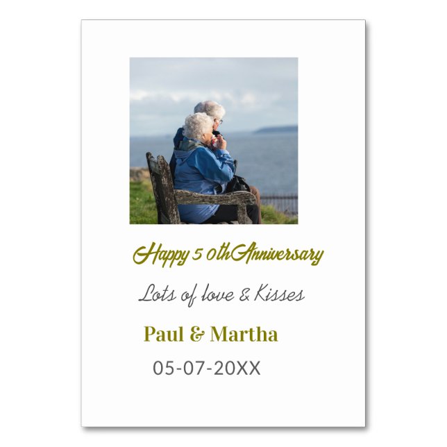 Modern glücklicher 50. Hochzeitstag Name Datum Fot Tischnummer (Vorderseite)