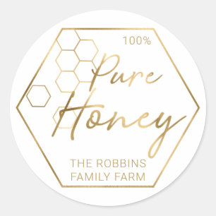Modern Gold 100% Pure Honey Jar Labels Apiary Name Runder Aufkleber