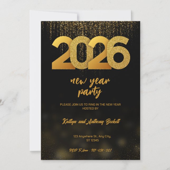 Modern Gold 2026 New Year Party Digital Einladung (Vorderseite)