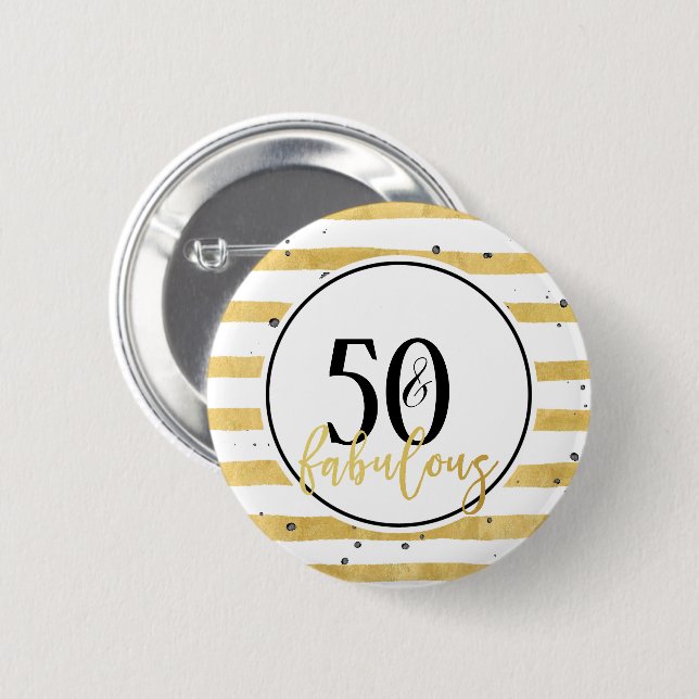 Modern Gold 50 & Fabulous Birthday Confetti Button (Vorne & Hinten)