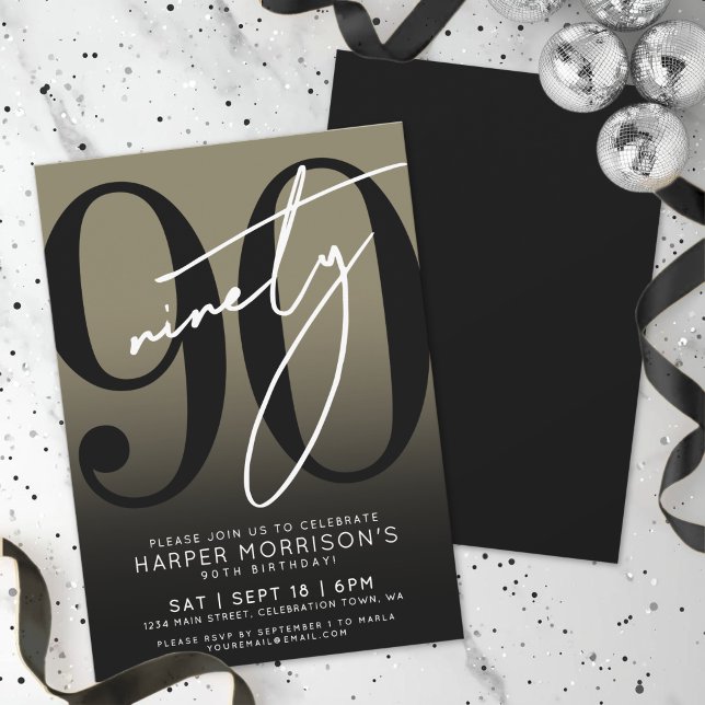 Modern Gold 90. Geburtstagsparty Einladung (Modern Gold 90th Birthday Party Invitation)