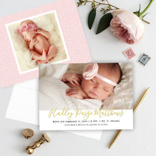 Modern Gold Baby Girl Foto Geburtserklärung Folieneinladung