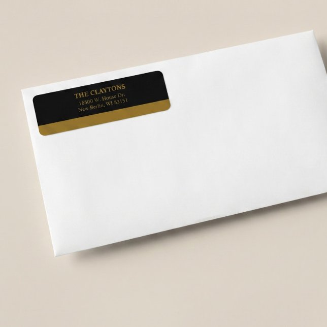 Modern Gold Bar Black Return Address Labels (Von Creator hochgeladen)