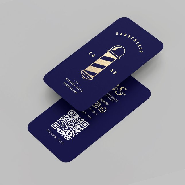 Modern Gold Barber's Pole Barbershop Mitternacht b Visitenkarte (Modern Gold Barber's Pole Barbershop Midnight blue Business Card
)