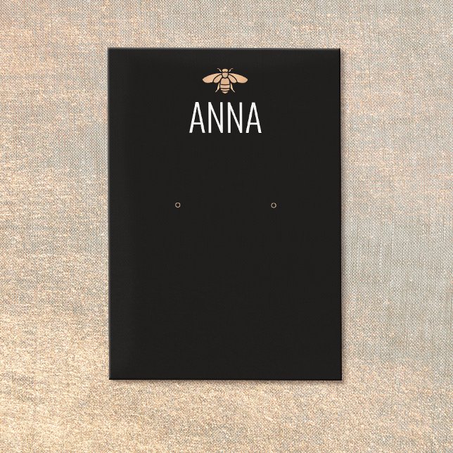 Modern Gold Bee Black Earring Display Card (Von Creator hochgeladen)