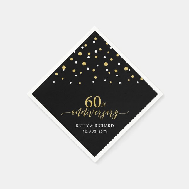 Modern Gold & Black 60th Anniversary Party Napkins Serviette (Ecke)