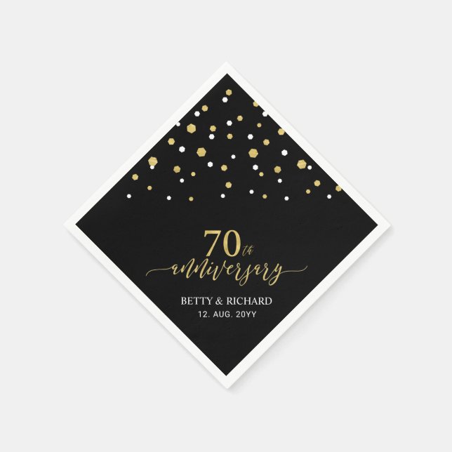 Modern Gold & Black 70th Anniversary Party Napkins Serviette (Ecke)