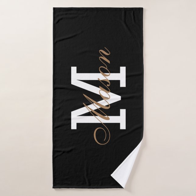 Modern Gold Black Elegante Monogram Custom Badehandtuch (Badehandtuch)