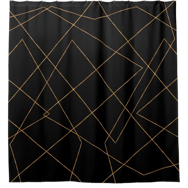 Modern Gold & Black Geometric Strokes Design Duschvorhang (Vorderseite)