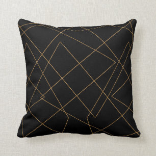 Modern Gold & Black Geometric Strokes Design Kissen