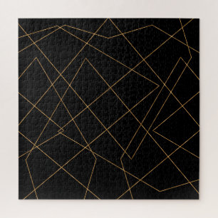 Modern Gold & Black Geometric Strokes Design Puzzle