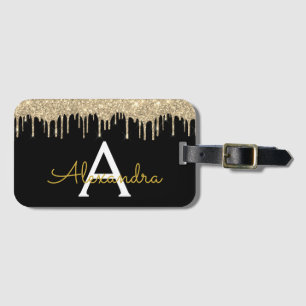 Modern Gold Black Glitzer Sparkon Monogramm Gepäckanhänger