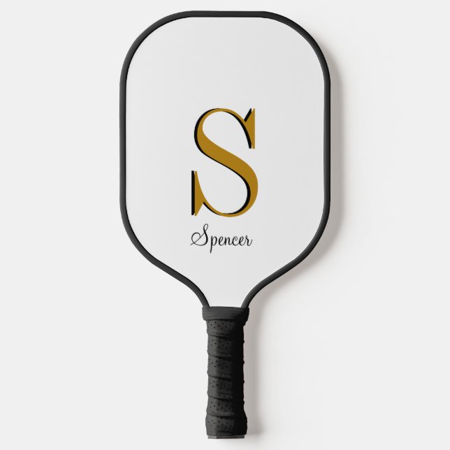 Modern Gold Black Monogram Pickleball Schläger (Vorderseite)