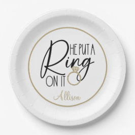 Modern Gold Black Name Er setzte einen Ring darauf Pappteller