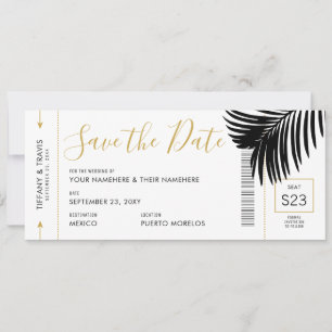 Modern Gold Black Palm Destination Boarding Pass Save The Date