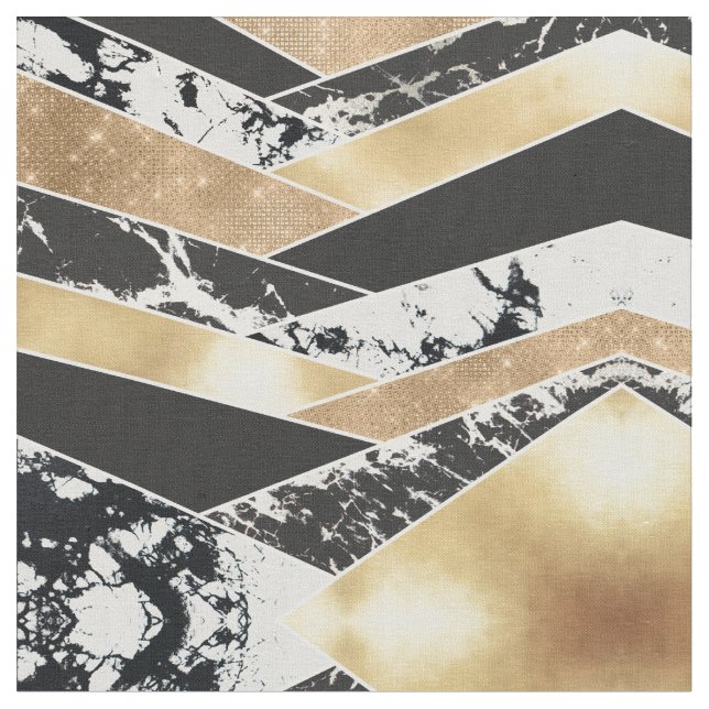 Modern Gold Black White Glitter Marble Geometric Stoff (Nahaufnahme)