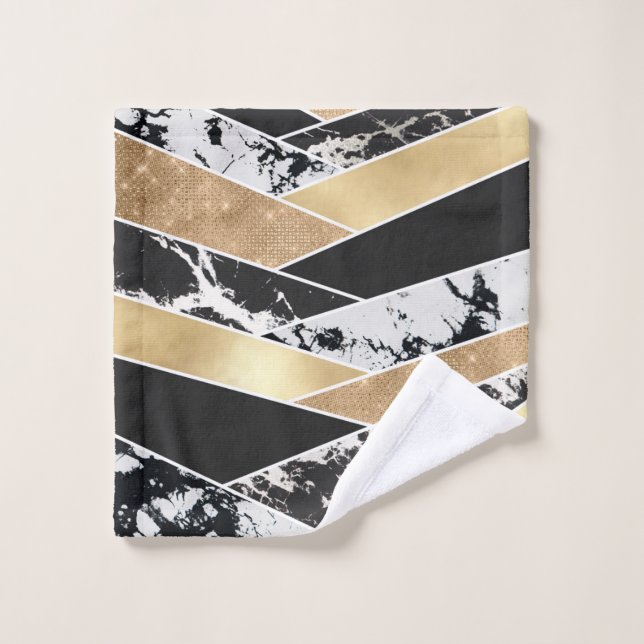 Modern Gold Black White Glitter Marble Geometric Waschlappen (Waschlappen)
