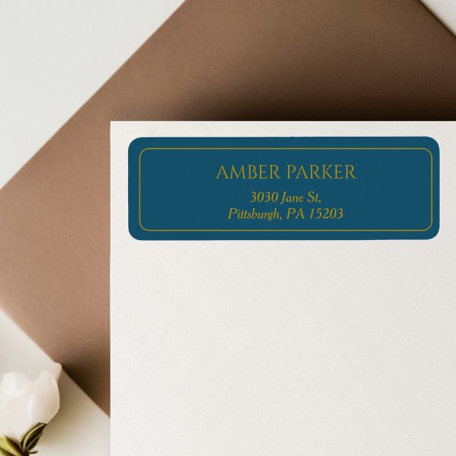 Modern Gold Blue Border Return Address Label (Von Creator hochgeladen)