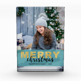 Modern Gold Blue Frohe Weihnachten - Foto Block