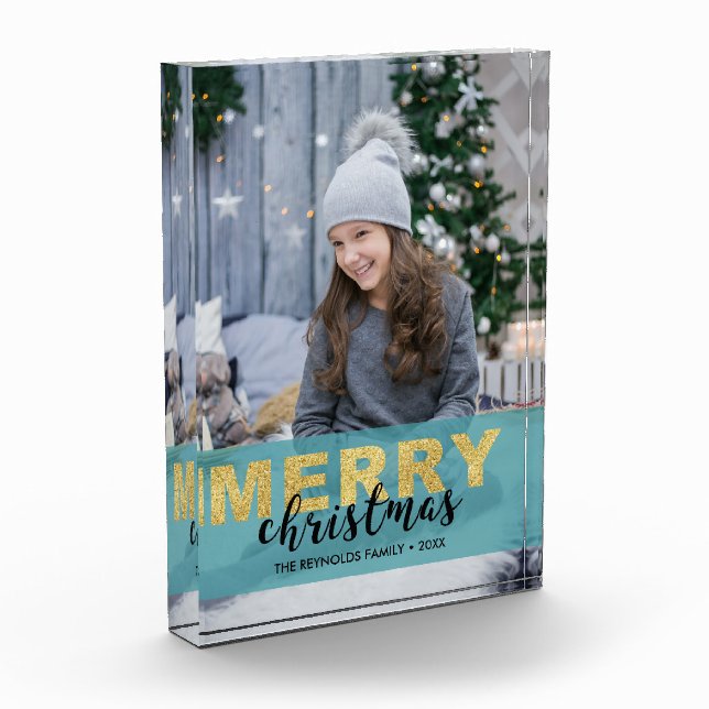 Modern Gold Blue Frohe Weihnachten - Foto Block (Links)