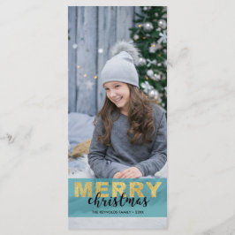 Modern Gold Blue Frohe Weihnachten Foto - Rackcard