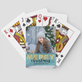 Modern Gold Blue Frohe Weihnachts Foto Card Deck Spielkarten